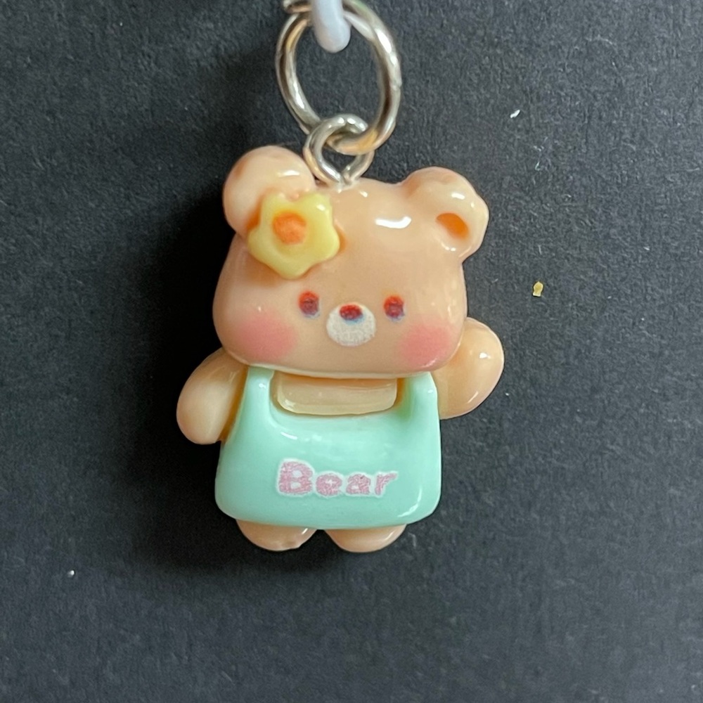 Cute Bear phone charm with Flower Accent